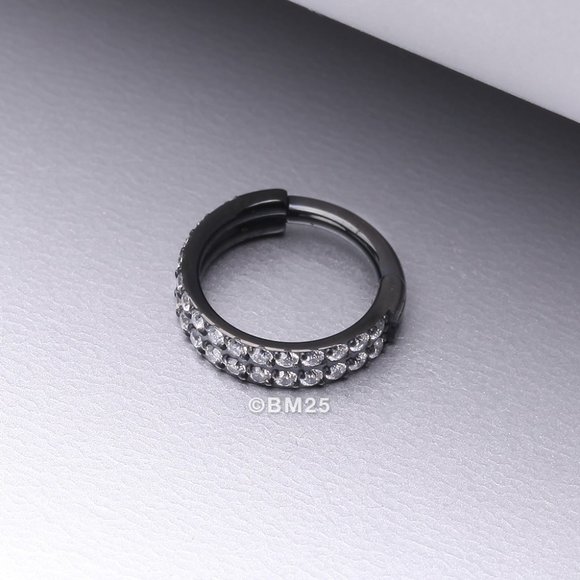 Implant Grade Titanium Blackline Double Lined Gems Seamless Clicker Ring - 8mm - Picture 1 of 2